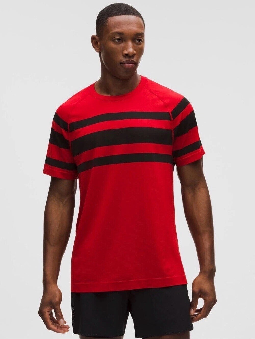 Lululemon Metal Vent Tech Short Sleeve League Stripe Oxford Red Black Size L NWT